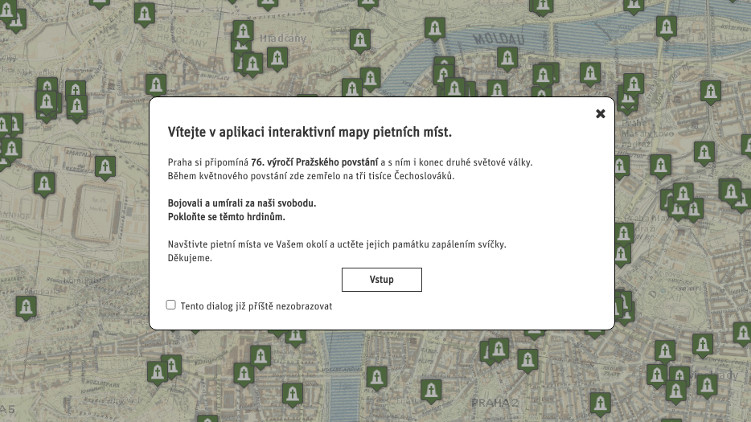 Interaktivní mapa připomíná pietní místa spojená s Pražským povstáním v květnu roku 1945 