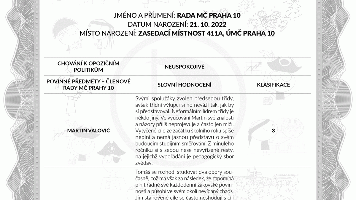 Vysvědčení rady MČ Praha 10 za šk. rok 2022 – 2023