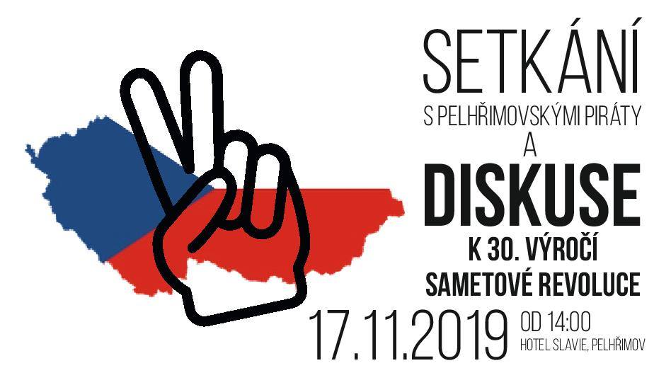 Pozvánka na setkání s Piráty a diskuzi k 30. výročí Sametové revoluce v Pelhřimově