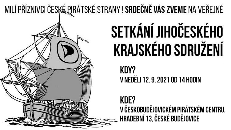 Zveme do Českých Budějovic na setkání jihočeských Pirátů v neděli 12. 9. 2021