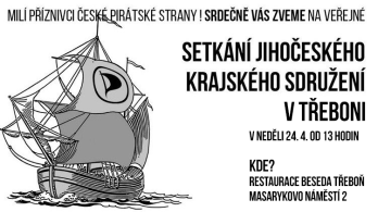 Zveme do Třeboně na setkání jihočeských Pirátů v neděli 24. dubna 2022
