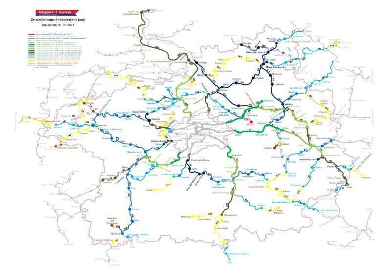 Mapa využití středočeských železnic